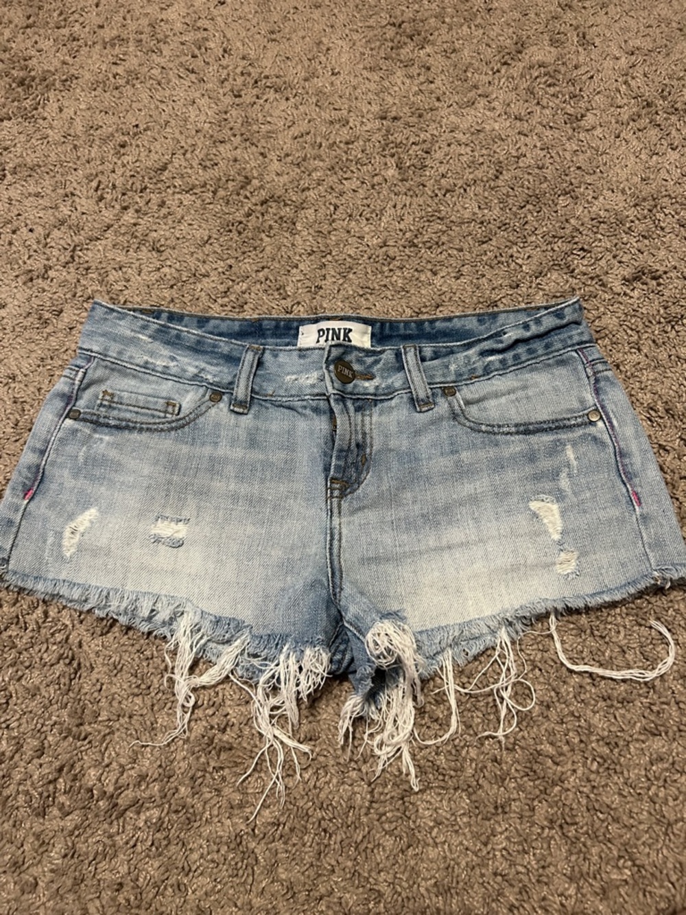 PINK Victoria's Secret Light Wash Distressed Denim Shorts